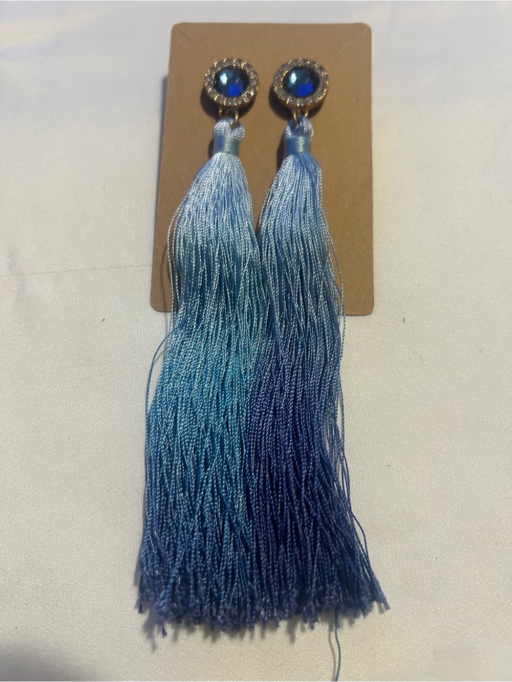 Blue Ombre Tassel Drop Earrings - Unbranded